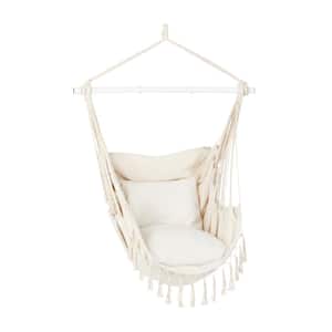 40" Wide Fringed Hammock Chair with 2 Matching Square Pillows, Built-In Side Pocket, and Hanging Hardware Included