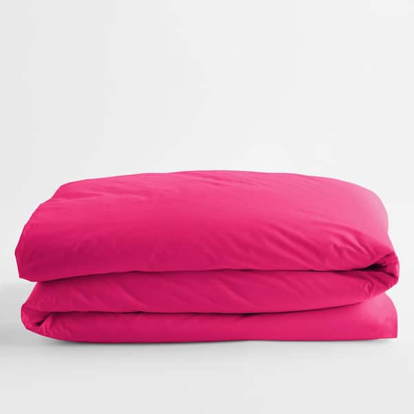 The Company Store Classic Hot Pink Solid Cotton Percale Queen Duvet Cover