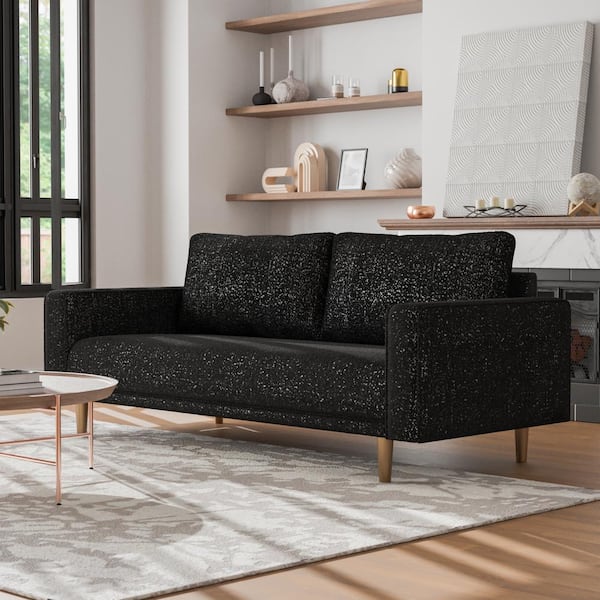 Furniture of America Megan 82.5 in. Straight Arm Boucle Polyester Fabric Modern Rectangle Pocket Coil Cushion Sofa In Black