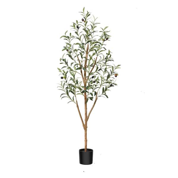 DR.Planzen 4 ft. Artificial Olive Tree in Pot Tall Fake Plant with Natural Trunk and Lifelike Fruits for Modern Office Floor Decor