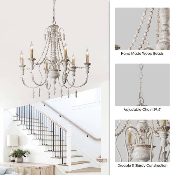 matrix decor 29.52 in. 6-Light Antique White Candle Style