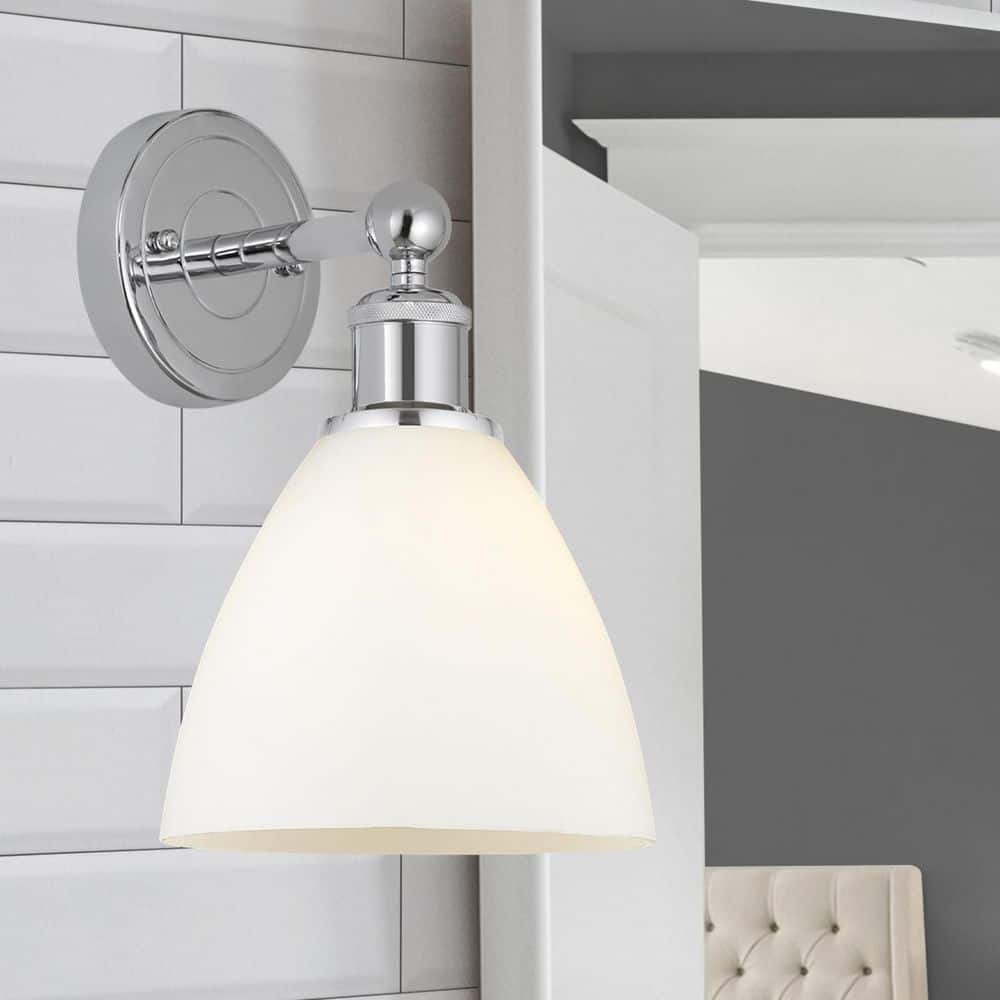 Bristol Glass 1-Light Polished Chrome Wall Sconce with White Glass Shade price history on PriceWatchPro