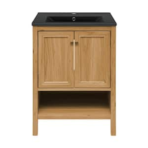 Chateau 24 in. Bathroom Vanity in Natural Oak with Black Ceramic Sink Top