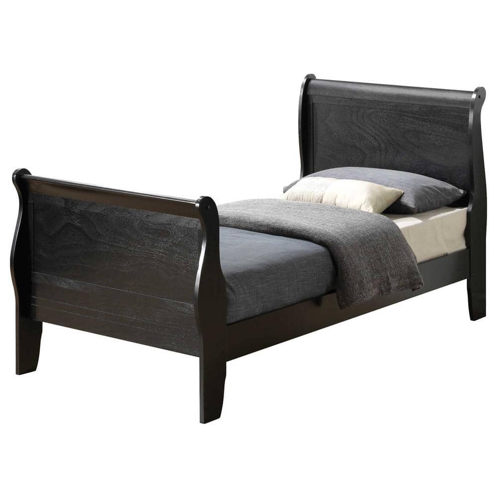 CrownMark Louis Philip Black Sleigh Bed with Headboard, Footboard, and Rails