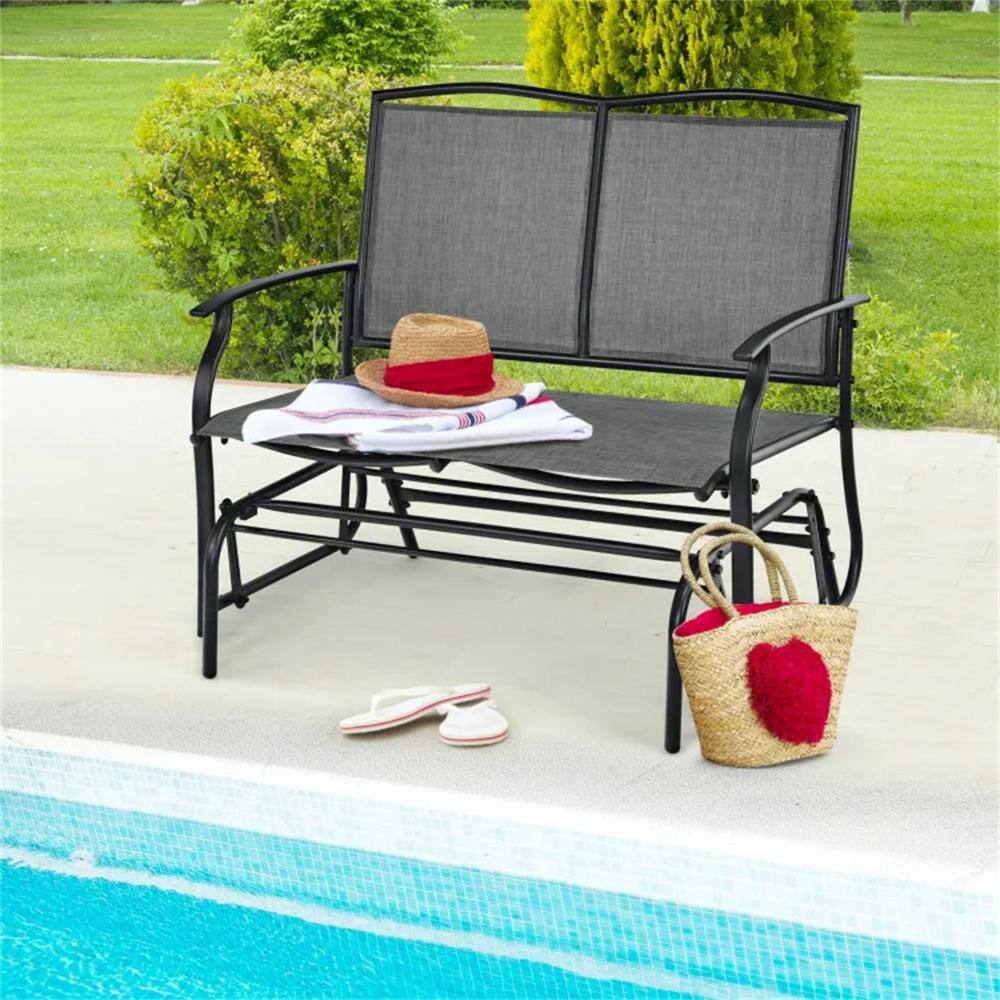 Gray Iron Outdoor Rocking Chair with Textilene Seat