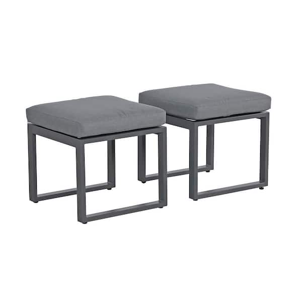 Freestyle 2-Piece Gray Aluminum Outdoor Patio Ottoman with Gray Cushions