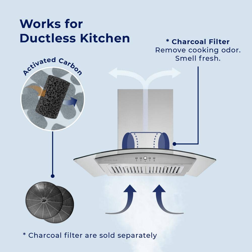 Hauslane 36" Stainless Steel Convertible Island Range Hood with Charcoal Filter