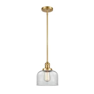 Bell 1-Light Satin Gold Shaded Pendant Light with Clear Glass Shade