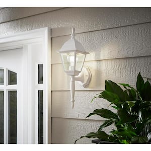 Hampton Bay 19.75 in. White 1-Light Outdoor Line Voltage Wall Sconce with No Bulb Included