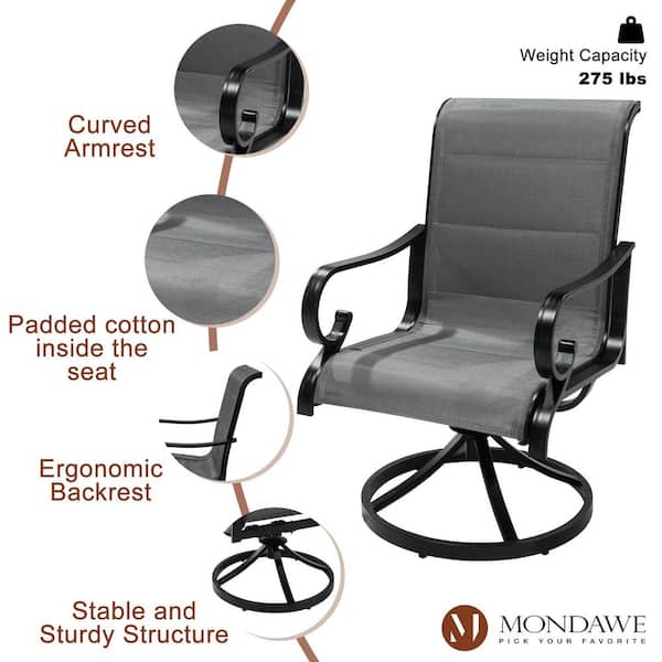Aluminum Frame Outdoor Dining Chair 360-Degrees Patio Swivel Chair with Blended Fabric Seat (Set of 2)