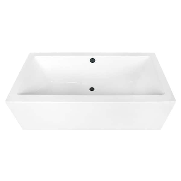Aqua Eden 67 in. x 33.3 in. Acrylic Flatbottom Soaking Freestanding Bathtub in Glossy White/Matte Black with Drain