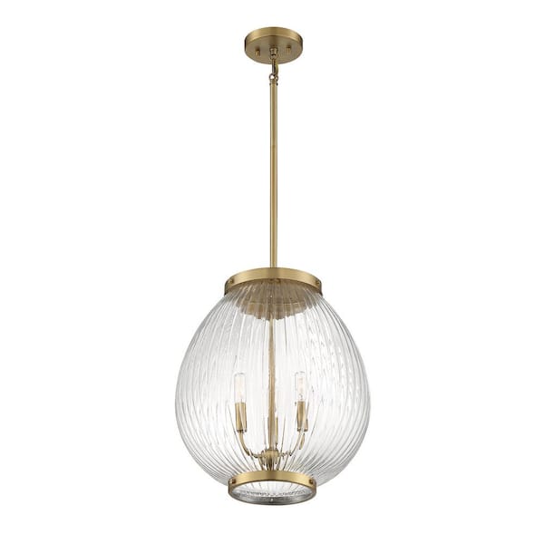 Polished Brass And Clear Ribbed  Glass Chandelier/Pendant 