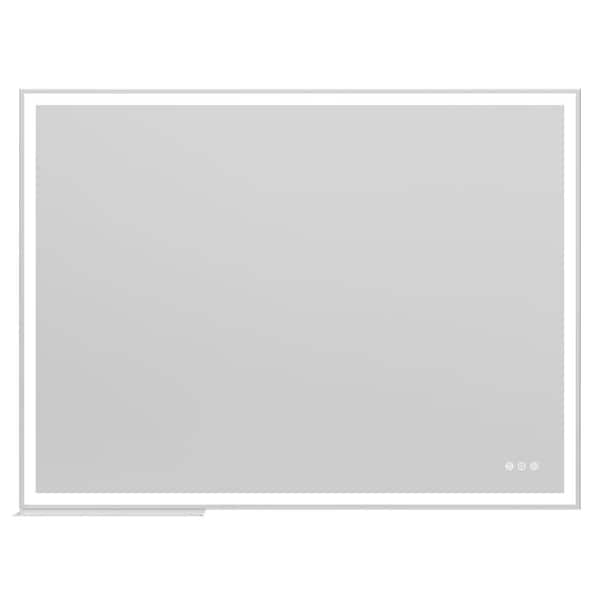 Unbranded 48 in. W x 36 in. H Rectangular Framed LED Anti-Fog Wall Bathroom Vanity Mirror in Silver