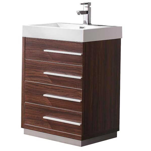 Fresca Livello 24 in. Bath Vanity in Walnut with Acrylic Vanity Top in White with White Basin
