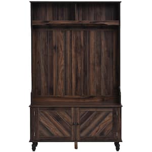 Tiger 65 in.H Hall Tree with 4 Hooks Coat Hanger Entryway Bench Storage Bench 3-in-1 Design for Entrance or Hallway