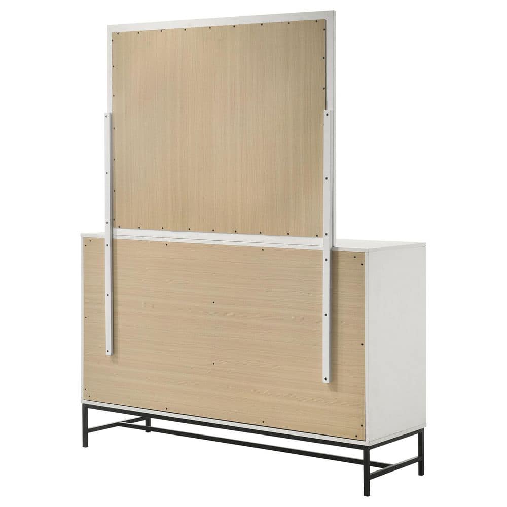 Sonora White 6-Drawer Dresser with Mirror and Black Hardware