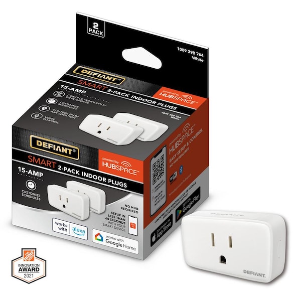 Defiant 15 Amp 120-Volt Indoor Smart Plug & Timer Wi-Fi Bluetooth Single Outlet Powered by Hubspace (2-Pack)