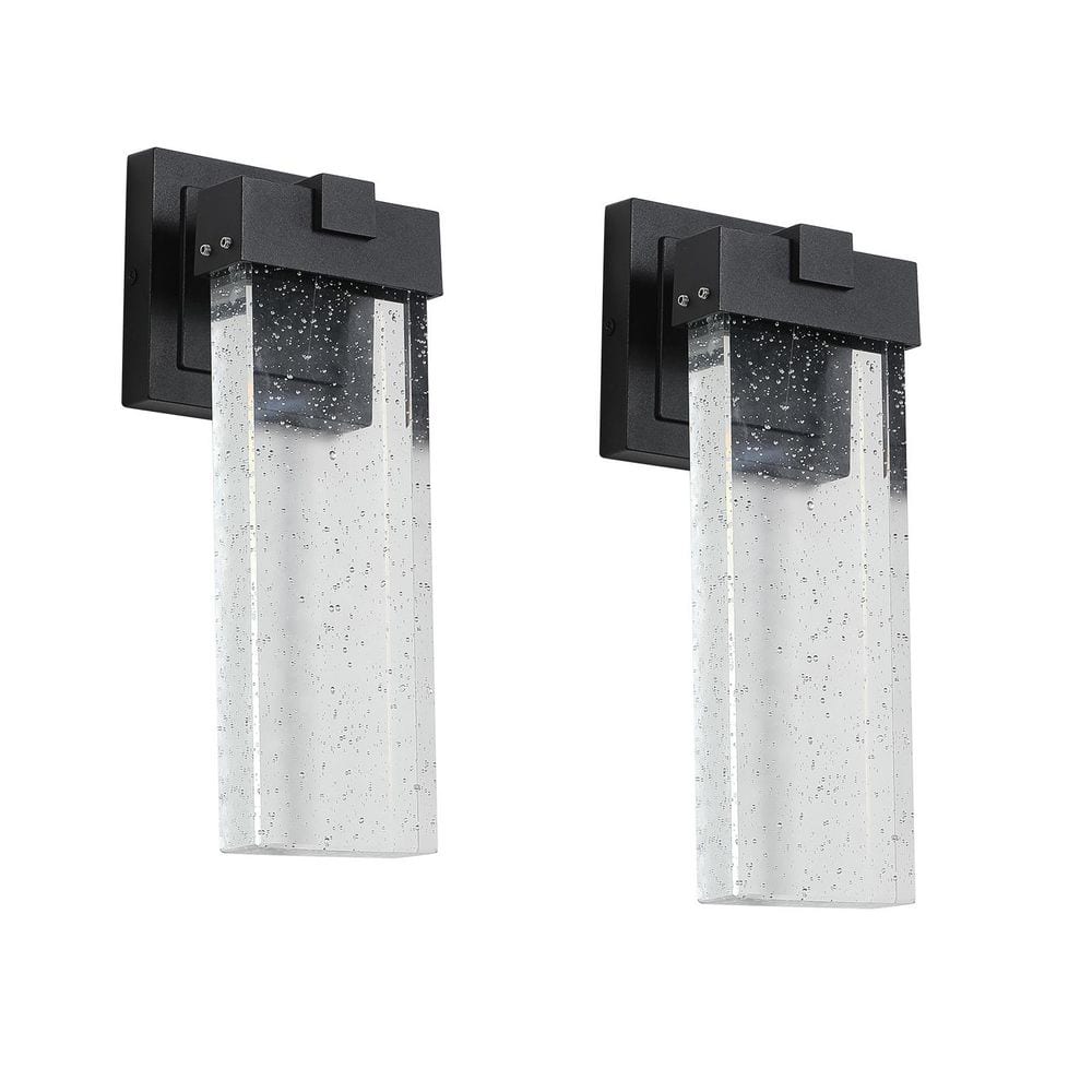 12 in. Black Indoor/Outdoor Dusk to Dawn Outdoor Hardwired Wall Lantern Sco