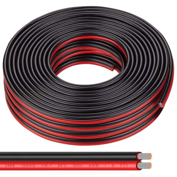 50 ft. 10 AWG Tinned Copper Wire, 2 Conductor Parallel Wire Insulated Stranded Wire for Solar Panel Car Audio Auto
