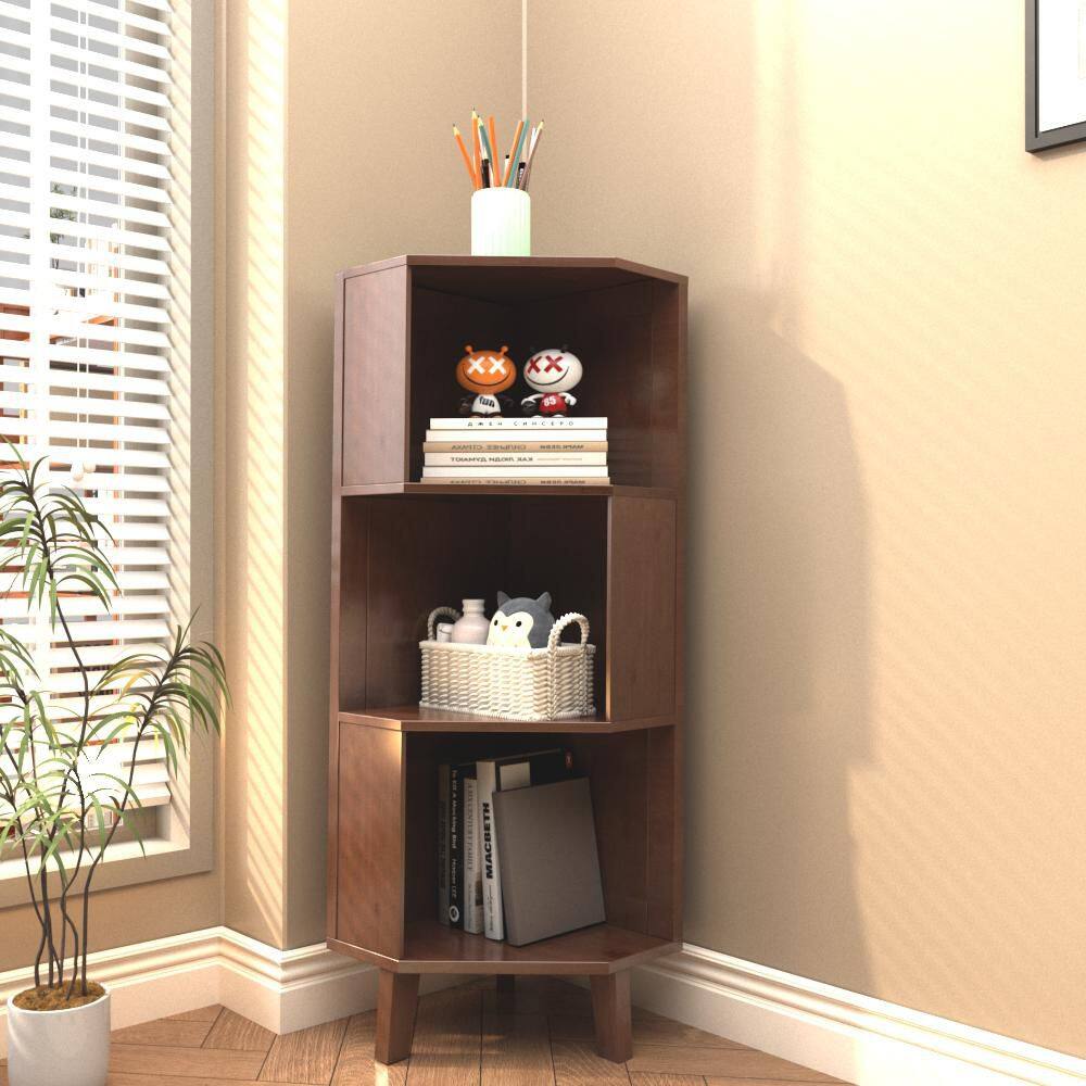 13.8 in. Wide Walnut 3-Tier Corner Kids Bookcase with Open Storage Shelves for Kids Room, Nursery, Playroom price history on PriceWatchPro