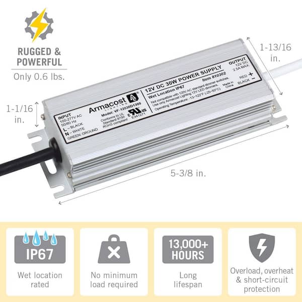 Armacost Lighting 12-Watt Standard 12-Volt DC Constant Voltage LED Driver,  White, Hardwired/Plug-in, Low Voltage in the Under Cabinet Lighting Parts &  Accessories department at