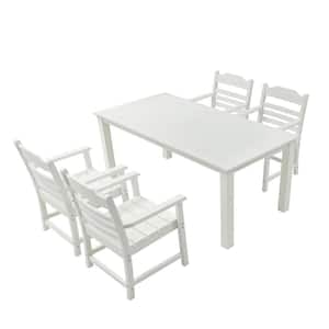 5-Piece Outdoor Serving Bar Set, 4 Dining Chairs and a Table, Backyard Conversation Garden Poolside Balcony, White