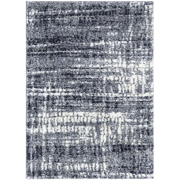 Well Woven Celeste Sintra Mid-Century Modern Geometric Shag Blue 3 ft. 11 in. x 5 ft. 3 in. Area Rug
