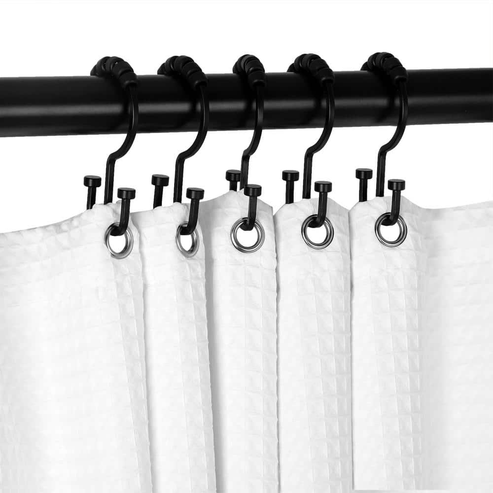 Utopia Alley Deco Flat Double Roller Shower Curtain Hooks in Black