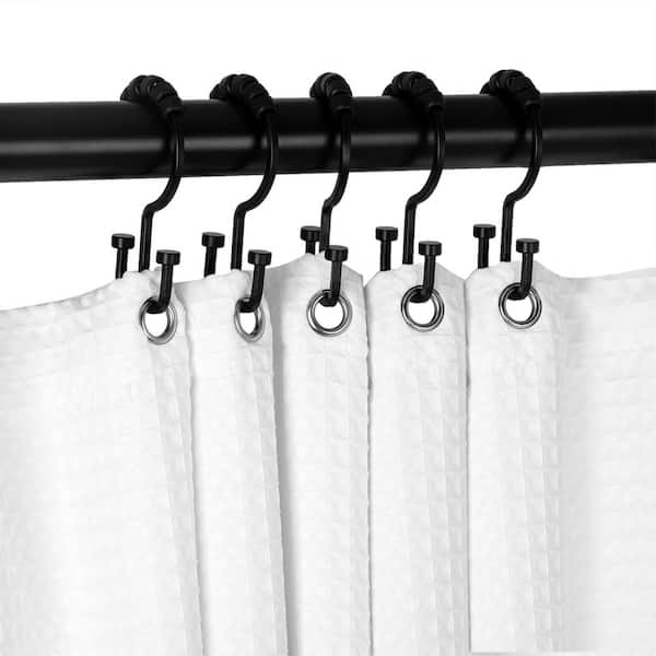 Utopia Alley Deco Flat Double Roller Shower Curtain Hooks in Black HK1BK -  The Home Depot