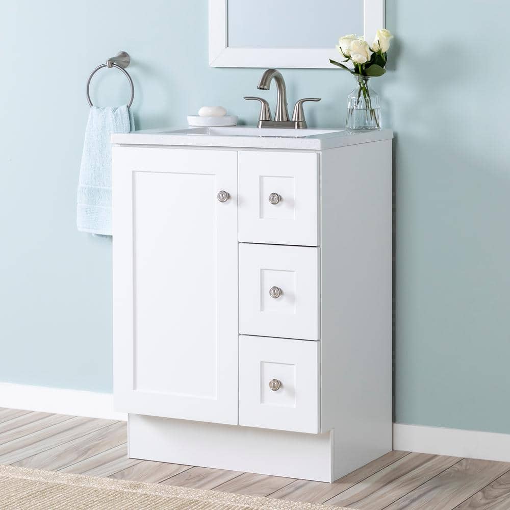 Glacier Bay Bannister 24 in. W x 19 in. D x 35 in. H Single Sink Freestanding Bath Vanity in White with White Cultured Marble Top -  BA24P2-WH