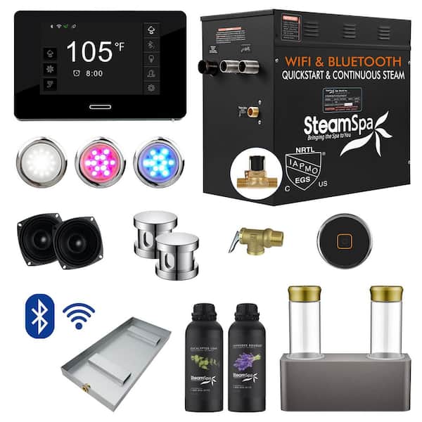SteamSpa Black Series 10.5kW Steam Bath Generator with Wireless Bluetooth/Wifi Operation and Auto Drain in Polished Chrome