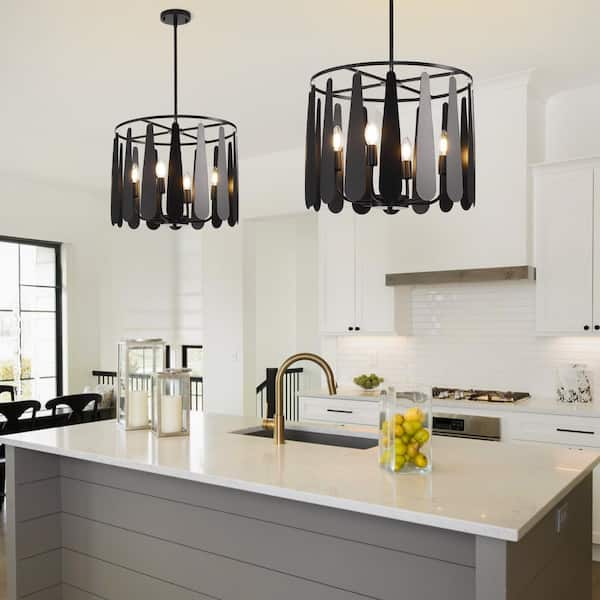 17.72 in. 6-Light Black Wind Chime Chandelier with E12 Bulb No Bulbs Included