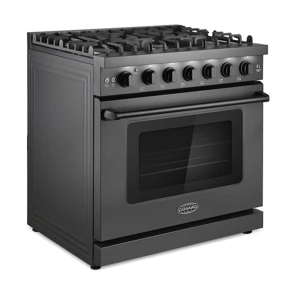36 in. Haven Collection 6.0 cu. ft. Gas Range, 6 Burners, Convection Oven, Knob LEDs, Storage Drawer, Matte Black