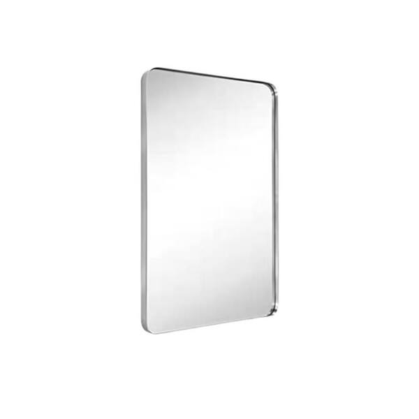 PRIMEPLUS 20 in. W x 28 in. H Small Rectangular Aluminum Framed Mirror Wall Mirror Bathroom Vanity Mirror in Brushed Silver