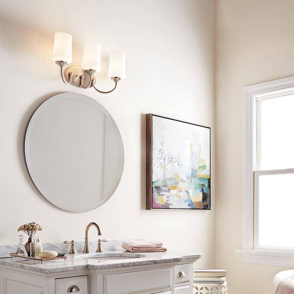 Aubrey 21 in. 3-Light Brushed Nickel LED Transitional Bathroom Vanity Light with Satin Etched White Glass Shade price history on PriceWatchPro