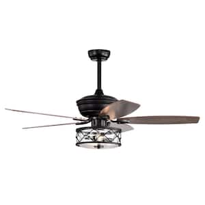 52 in. Indoor Industrial Matte Black 5-Blade Glass Shade Ceiling Fan with Light Kit and Remote Control