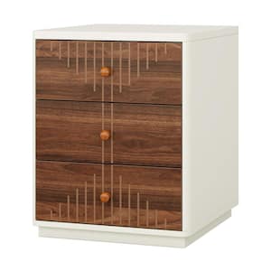 Fenley 21.65 in. W Brown and White 3-Drawer Nightstand Modern Bedside Table End Side Table for Bedroom