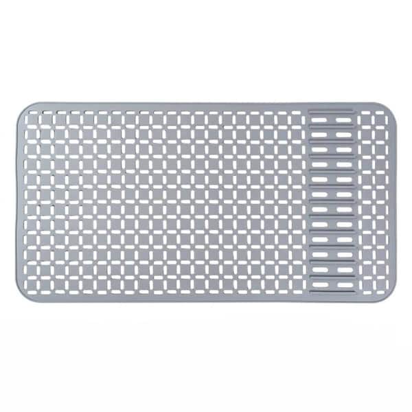 28.4 in. Food-Grade Silicone Farmhouse Single Bowl Sink Protector Mat with DIY Drain Hole in Grey