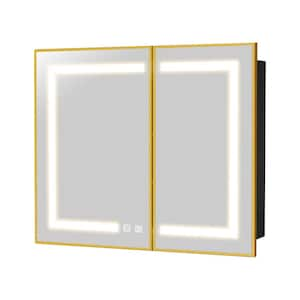 36 in. W x 30 in. H Bright Rectangular Gold Wall Mount LED Lighted Medicine Cabinet with Mirror