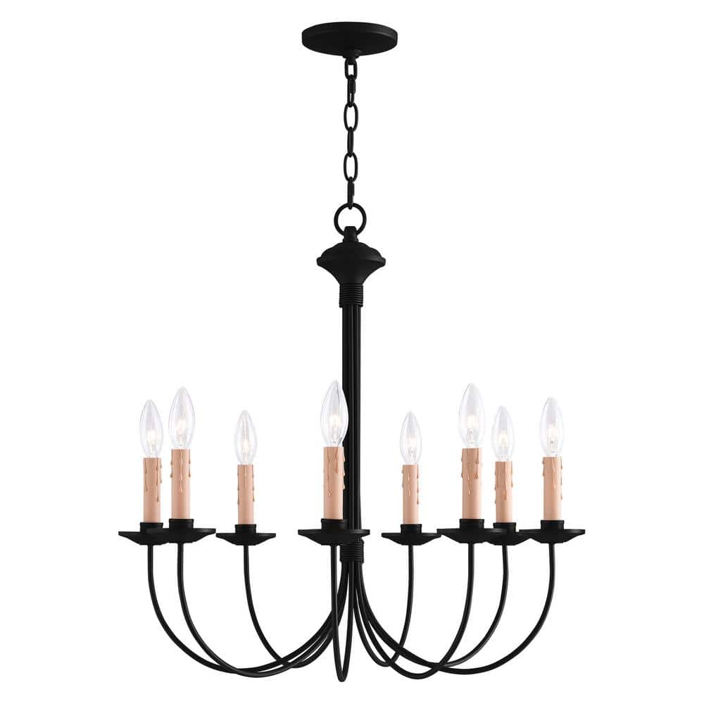 Elegant Black Steel 8-Light Candelabra Chandelier