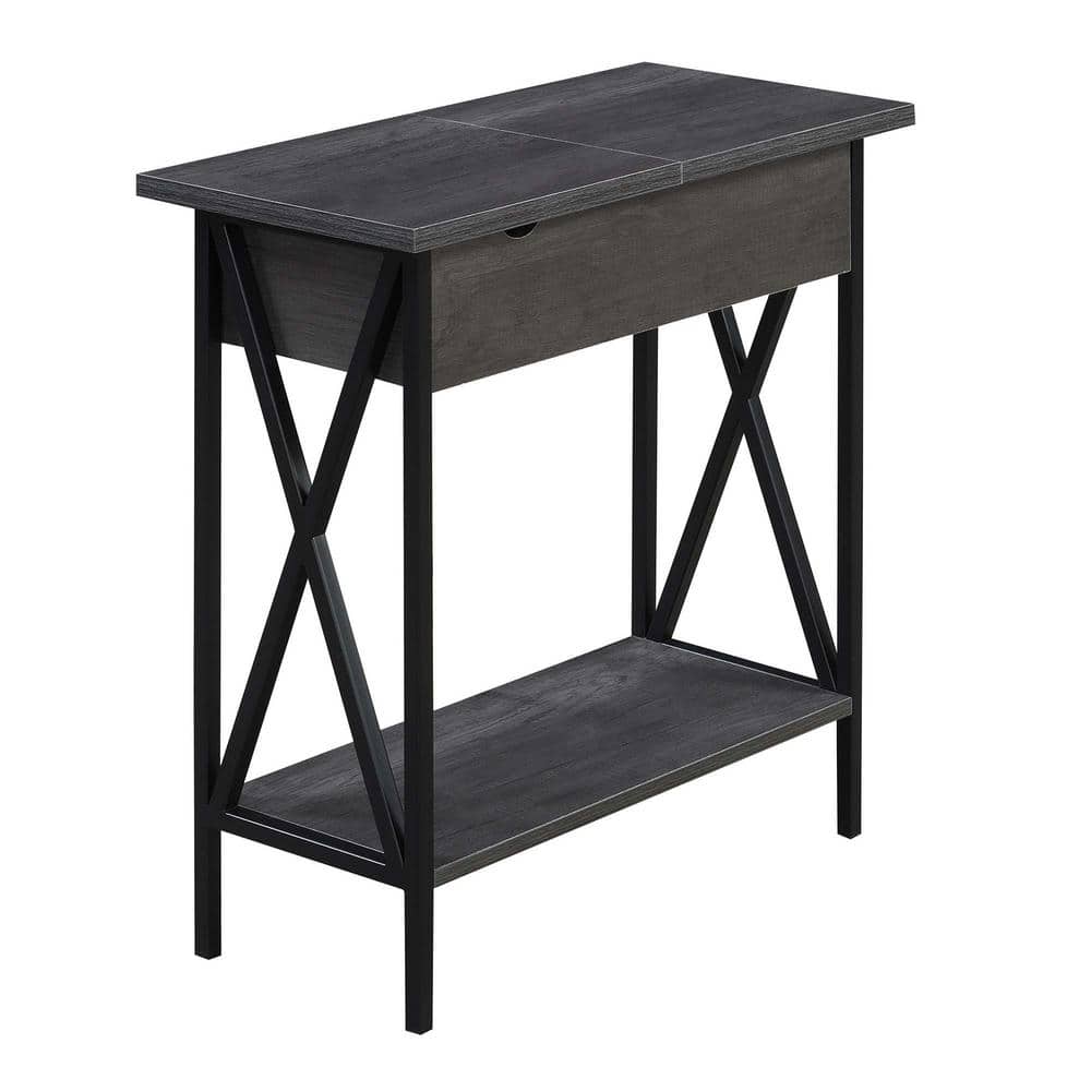 Charcoal Gray Wood and Black Metal End Table with Charging Station