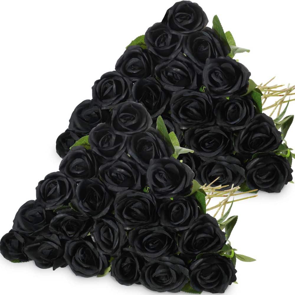 20 in. Black Outdoor Artificial Rose Flower for Decoration (Set of 40)
