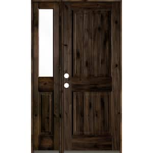 44 in. x 80 in. Rustic Knotty Alder Right-Hand/Inswing Clear Glass Black Stain Wood Prehung Front Door with Sidelite