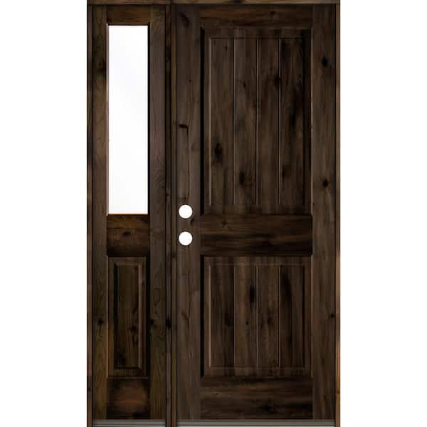 Krosswood Doors 44 in. x 80 in. Rustic Knotty Alder Right-Hand/Inswing Clear Glass Black Stain Wood Prehung Front Door with Sidelite