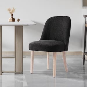 Plush Stain Resistant Boucle Upholstered Living Room Accent Side Chair with Natural Wood Finish Legs in Black