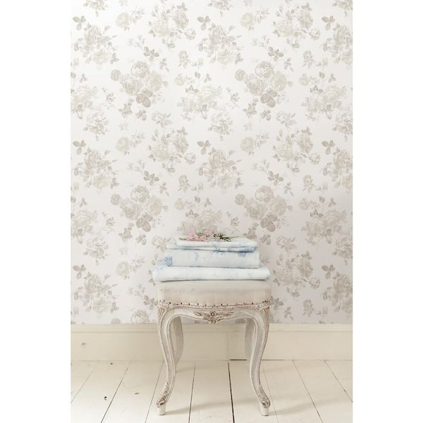 Everblooming Rosettes Dove Grey Peel and Stick Wallpaper Sample