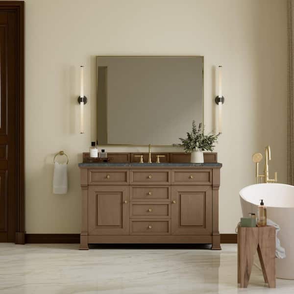 Brookfield 60.0 in. Single Bath Vanity in Pecan with Parisien Bleu Wireless Charging Silestone Quartz Top