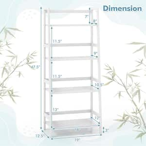 47.5 in. Tall White Bamboo 4-Shelf Ladder Bookcase with Extra Support Bars