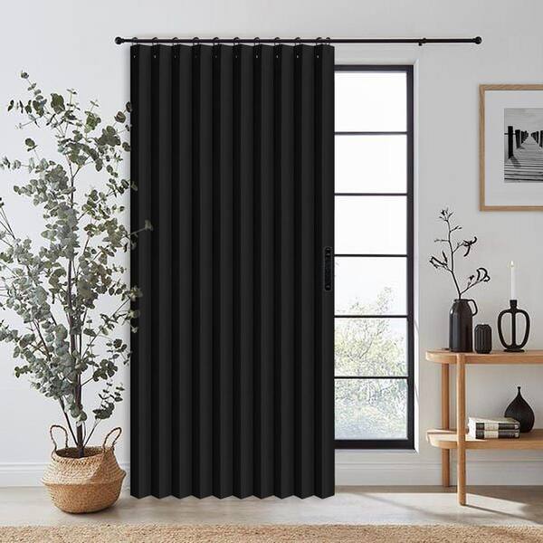 Helhom 1-Panel 52 in. x 78 in. Black Plastic Polyester Accordion