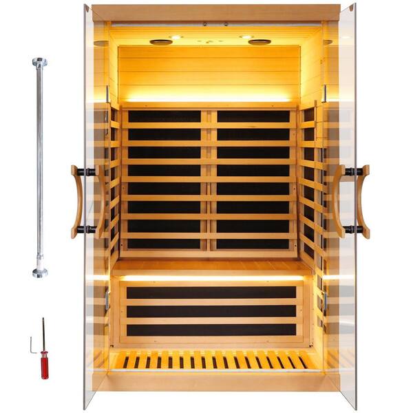 Aoibox - 2-Person Occupancy Indoor Hemlock Wood Far Infrared Double Glass Family Sauna Room with Dual Audio Bluetooth, Graphene